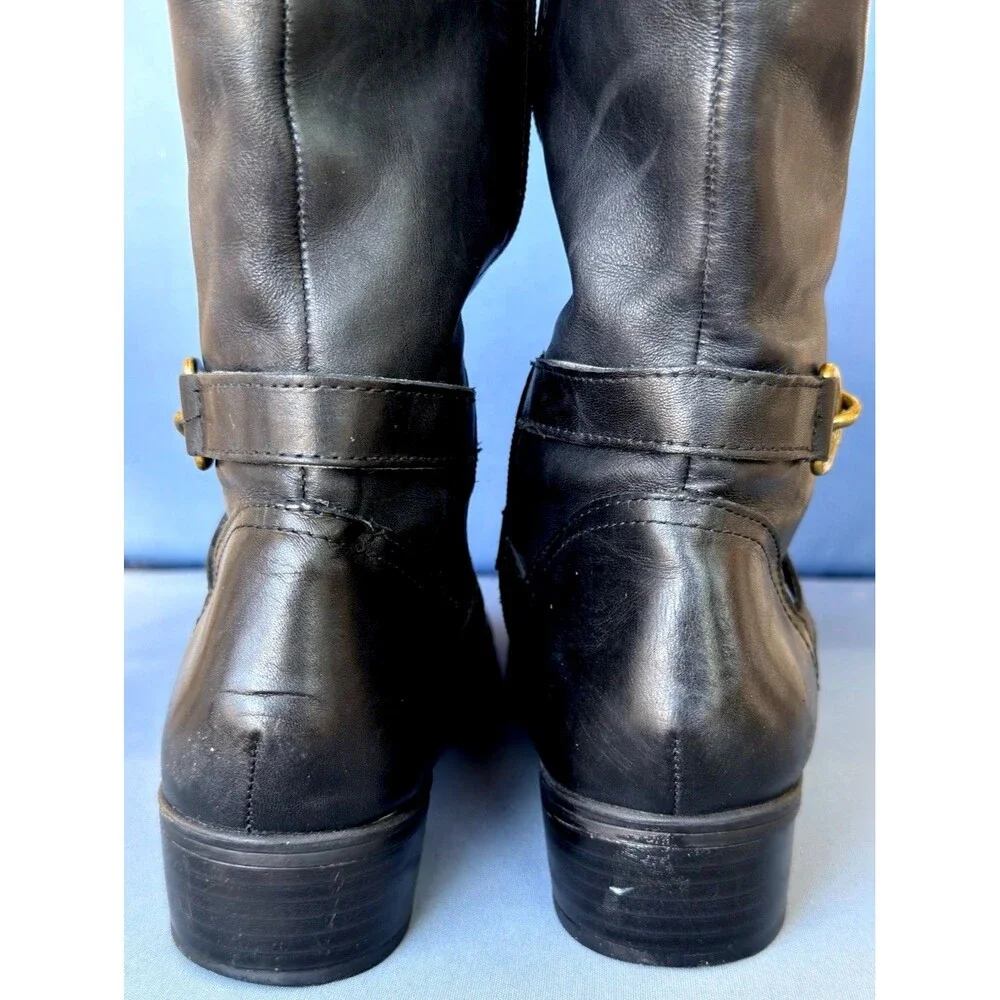 Lauren Ralph Lauren Menna W Leather Wide Calf Riding Boots Black Brown 7.5B